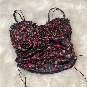 For Love & Lemons Black and Pink Floral Top